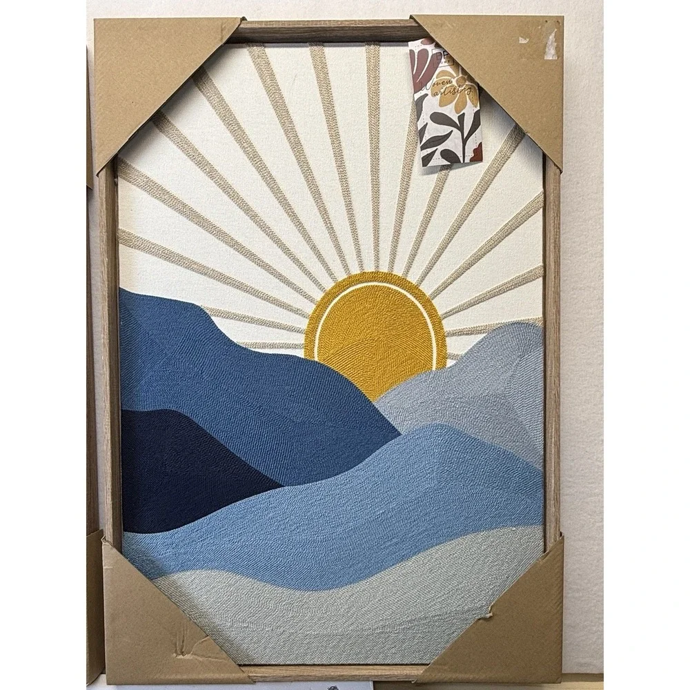 New BP Home Textile Embroidered Woven Wall Art Set Mountain & Sun Decor 18
